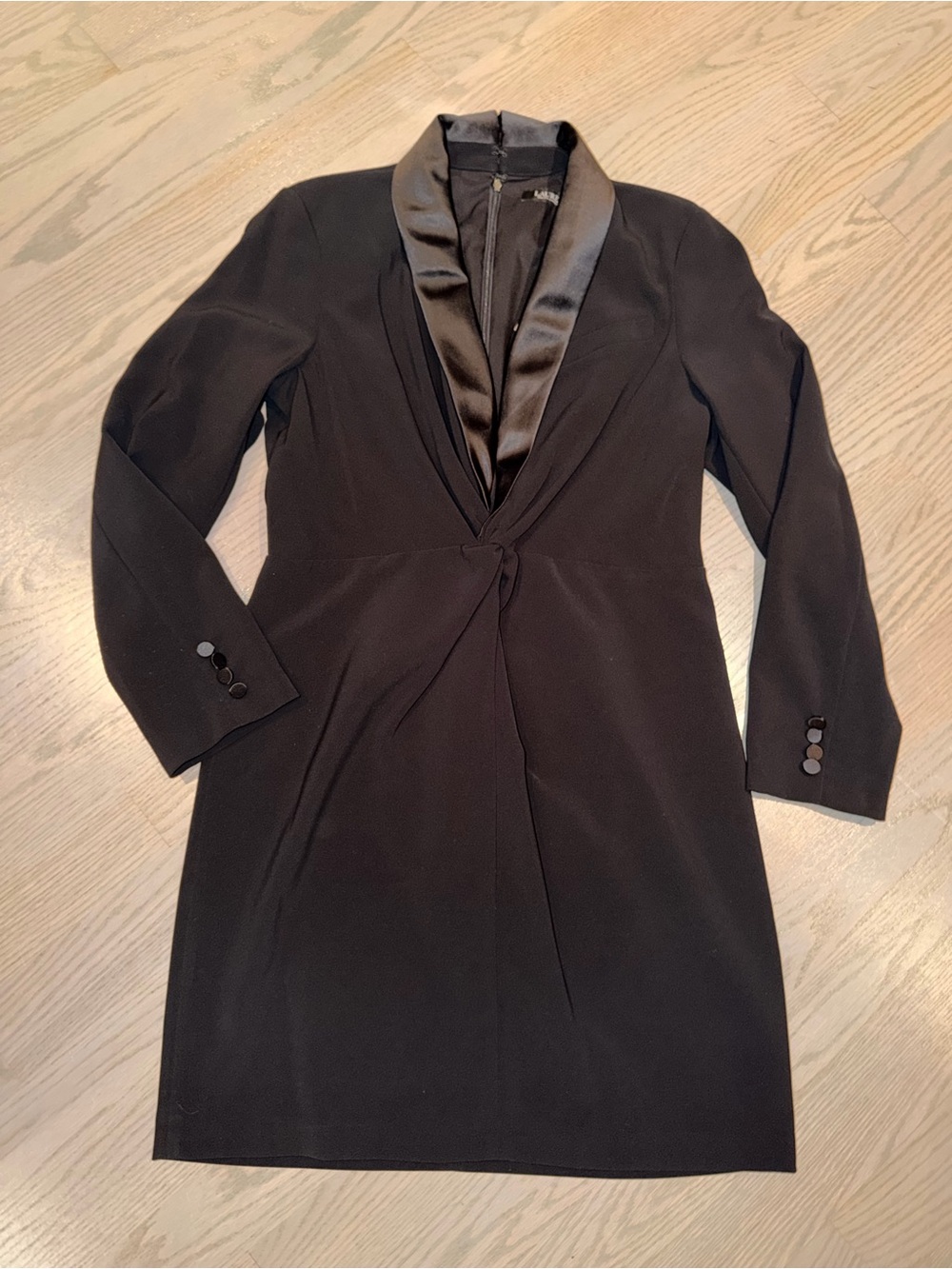 Lauren Ralph Lauren Black Satin-Trim Long Sleeve Dress